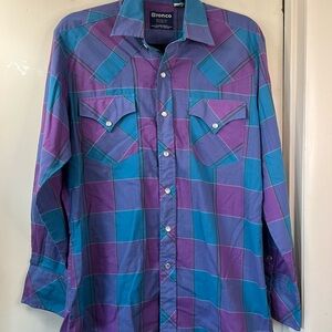 Men's Blue and Purple Plaid Shirt